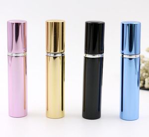 2021 7ml Bamase de alumínio de perfume 7ml garrafas brilhantes garrafa de vidro de vidro de deslizador de vidro 4 cores preto azul rosa ouro