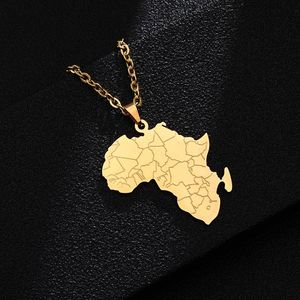 Colares pendentes Mapa do estilo de hip hop Africa para homens homens de ouro de aço inoxidável Africano Mapas Jóias de Jóias de Jóias de Jóias