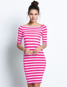 Women Dress Elegant Off-shoulder Sexy Slim Striped Dress Women's Half Sleeve Slash Neck Casual Knee-length Pencil Dresses