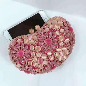 Evening Bags Fuchsia Elegant Women Flower Clutch Rhinestones Bag Hard Case Bridal Wedding Crystal Purses And HandbagsEvening