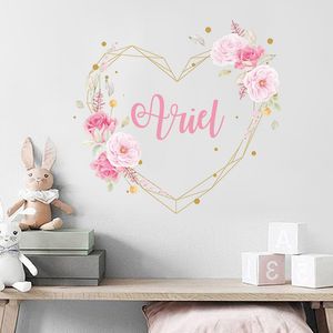 Niestandardowe imię Peony Flowers Girl Nursery Naklejki ścienne Peel and Stick Vinyl Nakcia dziecięce pokój dla dzieci Wewnętrzne Dekor Domowe Prezenty 220607