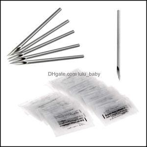 Piercing Kitleri Dövmeler Vücut Sanat Sağlığı Güzellik 100 PCS Sterilize Teslim Edilebilir Paslanmaz Çelik İğneler Kulak Burun Göbek NIP DLG