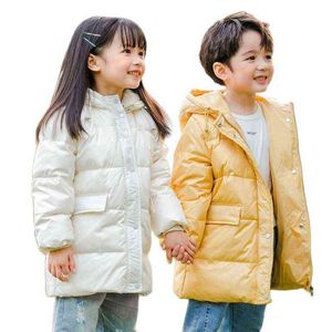 Nastolatek chłopcy białe kaczki w dół kurtki dla dzieci dziewczyny zima długie kurtki gęste dzieci ciepłe odzież z kapturem stapionki ubrania płaszczowe j220718