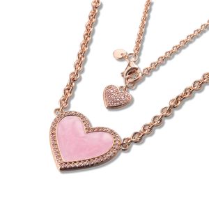 Pink Swirl Heart Pendant Collier Necklace Chain for Women Men äkta 925 Sterling Silver Fit Pandora Style Halsband Gift Smycken 389279C01-50