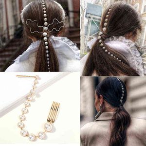 Personality Fashion Long Tassel Pearl Hair Clip Stick Beaded Barrettes Top Head Ponytail Hairpin Punk Hairgrips Accessories AA220323