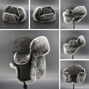 Berets Varm Vinter Suede Läder Ryska Cossack Skidlock Bomber Hattar EarFlap Bonnet Faux Fur Trapper Hat