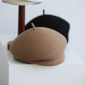 Hepburn Style 100 Australia Wool Beret Girl Cute Painter Hat Lady Cloche Felt Pillbox Cap 220817