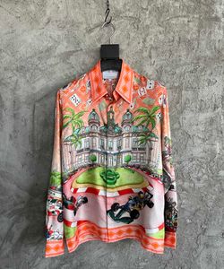 Spring and Autumn 2022 newest brand designer casual shirts ~ US size exqte silk shirt high-quality printed design mens luxury single row Button long sleeve shirt