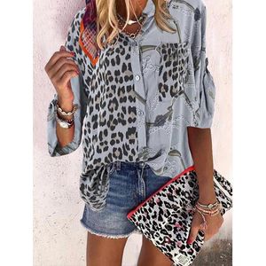 Women's Blouses & Shirts Autumn Loose Leopard Print Women Shirt Office Large Size Long Sleeve V Neck Tops Casual Ladies Shopping Cardigan Bl