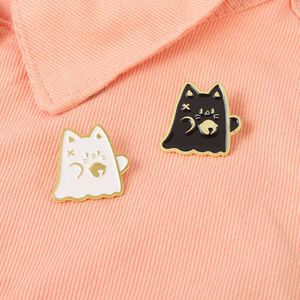 Lovely couple student Brooch black and white ghost cat bell metal badge clothing bag pin scarves buckle