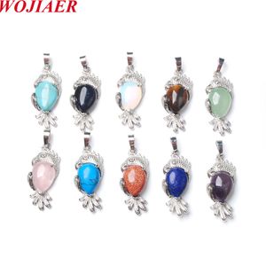 Animal Eagle Man Pendant Natural Stone Reiki Pink Quartz Drop Crystal DIY Necklace Fashion Jewelry Gift for Women BE913