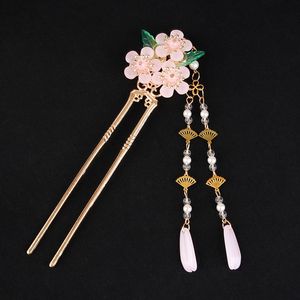 Accessori per capelli Hanfu cinese Forcine per le donne Fiore Perla Nappa lunga Step Shake Bastoncini per capelli Gioielli da sposa vintage