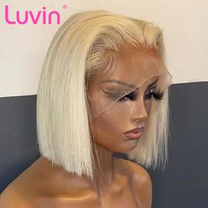 613 Honey Blonde Short Bob Lace Front Human Hair Wigs Straight Colored 13x4 Syntetiska frontala peruker för svarta kvinnor