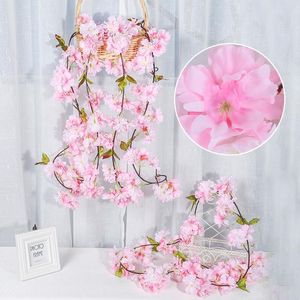 Decorative Flowers & Wreaths 2.2-2.5m Cherry Blossom Vine Flower Garland Artificial Peony Sunflower With Leave Silk For Home Room Garden Wed