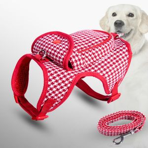 Pet Collar Walking Puppies Leash Cat and Dog Harness Houndstooth Mönster liten hund ryggsäck Harness Belt Pocket Rep Set utomhus 201101