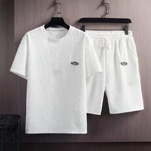 Herrspårar Summer T-shirt Shorts 2 Pieces Set Tracksuit Men's Vintage Pattern Men Sporty Outfit Set Streetwear Ropa Hombremen's