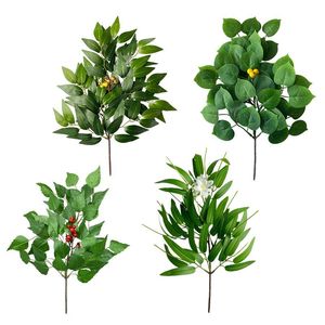 Flores decorativas grinaldas zerolife verde plantas artificiais para arbustos de jardim grama falsa eucalipto folhas laranja folhas de planta falsa casamento em casa