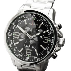 Klasyczny kwarc zegarek dla mężczyzn Chronograph Black Face Srebrna kolorowa opaska ze stali nierdzewnej Wristwatch 47 mm