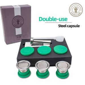 Capsulas de café em aço inoxidável reutilizável com capsulona compatíveis com Nespresso Machines Maker 3 POD 120 SEALS 210326