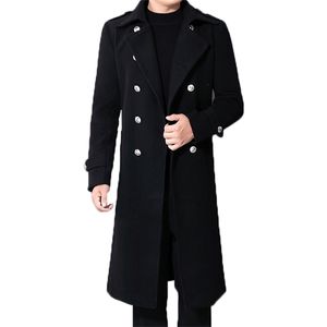 Winter New Business Men s Double Breasted Military Trench Coat Woolen Long Coat Male Fashion Large Code Slim Coat Black Outwear LJ201106