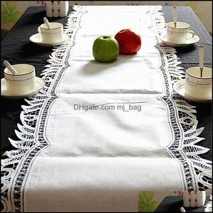 Table Runner Cloths Home Textiles Garden 16X70" European Classical Decor White Crochet Lace Runners Dresser Scarf For Wedding Banquet Hand