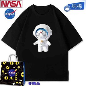 NASA COブランドアメリカンスタイル220GサマーピュアコットンドラメーモンロボットキャットチャイナファッションTシャツカップル半袖TシャツTシャツTシャツTシャツTシャツTシャツ