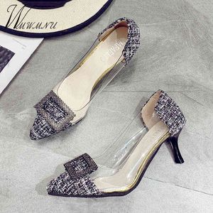 Pink Elegant Rhinestone Pointed Sexy High Heels PVC Transparent Non-Slip Party Shoes 2022 Fashion Slip On Women Wedding Shoes G220516