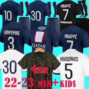 Maillot de Foot Mbappe PSGS e titeln Soccer Jersey Hakimi Marquinhos Men Kids Football Shirt Set Sergio Ramos Hommes Enfants Fourth Kit Size XL XL XL