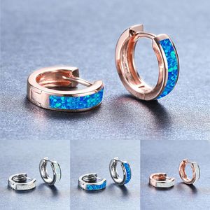 Hoop & Huggie Classic Female Blue White Opal Jewelry Rose Gold Silver Color Wedding Earrings Dainty Bridal Round For WomenHoop