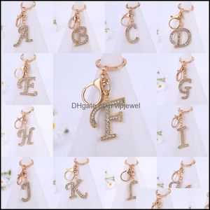 Keychains Fashion Accessories 26 Alphabet Letter Keyfob Jewelry For Women Girls Simple Bling Crystal Keyring Phone B Dhy9F