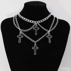Hänge halsband goth indie silver färg ihåliga korskedjor för kvinnor e flicka grunge estetiska tillbehör smycken kpop chokerpendant sidn2