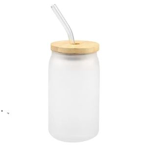 12oz 16oz 25oz rån Straight Blank Sublimation Frosted Clear Transparent Kaffe Glas Cup Tumblers Med Bambu Lock och Straw Zze13770