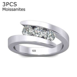 Szjinao 100% 925 Sterling Silver 03ct 3 Stones Engagement Moissanite Ring For Women Female Diamond Jewelery With 3 Certificates