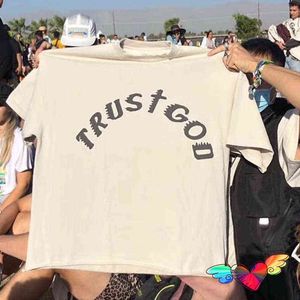 2022 Trust God Tee Hip Hop Sunday Service Tour T Shirt Uomo Donna Alta qualità Ye Top stampa schiuma Maniche corteT220721