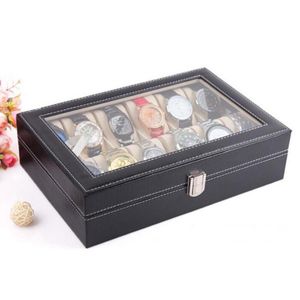 Uhrenboxen Hüllen Tragbare Leder 10 Slot Aufbewahrungsbox Organizer Glas Top Schmuck Vitrine Geschenk CaseWatch