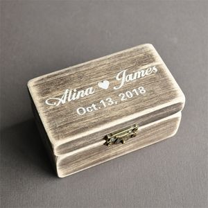 Personalized Wooden Custom Names Bearer Jewelry Storage Box Wedding Ring Holder Anniversary Gift 220707