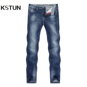 KSTUN Jeans Men Stretch Summer Blue Business Casual Slim Straight Jeans Fashion Denim Pants Male Trousers Regular Fit Large Size LJ200903