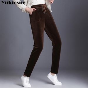 Vintage Autumn Winter Thick Flcce Trousers Women High Elastic midja Casual Pants Ladies Black Trousers Harem Long Pants S 6XL 210412