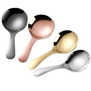 Soup Spoon Dinnerware Sets 304 Stainless Steel Short Handle Round Head Spoon Baby Children Mini Spoons Ice Cream Dessert Spoon Creative