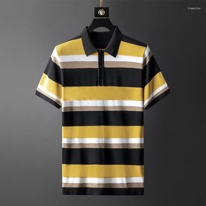 Мужские Polos Muls Brand Men Shirt Summer Summer Striped Throuter Pulver Strun Down Down Deshatar Yellow Red Topsmen's BL BL