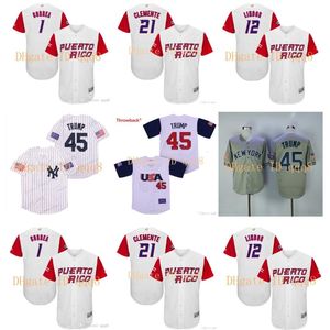 Na85 Puerto Rico 9 Javier Baez 21 Roberto Clemente 1 Carlos Correa 2017 World Baseball Classic USA 45 Donald Trump Yadier Molina Baseball Jersey