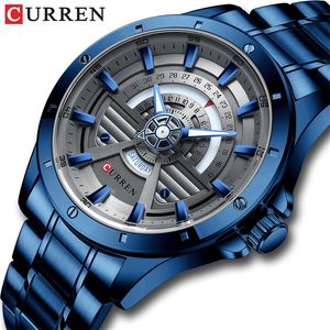 CURREN Fashion Casual Quartz Stainless Steel Watches Date and Week Clock Male Creative Branded Wristwatch for Mens 210310