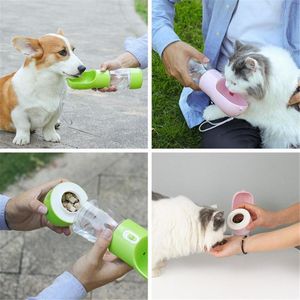 Multifunktion Pet Water Bottle Portable Cat Dog Travel Food Dispenser Feeder Outdoor Kitten Valp hängande Drinking Bowl Y200917