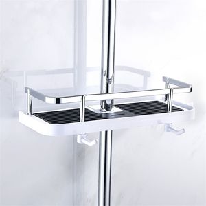 Bathroom Shower Tray Lift Rod Head Bracket Pole Storage Rack Holder Organizer Shampoo Towel Shelf Single Tier Home Y200321