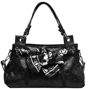 Kvällspåsar kvinnors mode skalle handväskor kvinnliga märkesdesign halsdukar båge axel prägling punk crossbody väska för damer shoppare