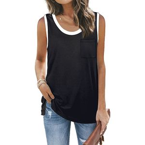 Kobiety Camis Bez Rękawów Round Neck Loose Fit Yoga Sport Casual Combars Top Contrast Color