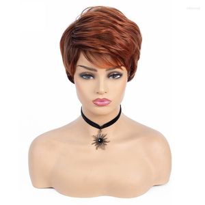 Synthetic Wigs Dai Weier Female Haircut Puffy Straight Natural Short Red Wine Brown Hair For Black Women Tobi22