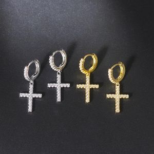Stud Hip Hop Gold Color Cross Ohrringe Hochwertige Punk -Persönlichkeit Weißer kleiner Zirkonia -Ohrschmuck für Frauen Männer Party Geschenke