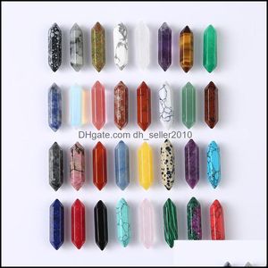 Stone 8x32mm Custom Carved Decoration Hexagon Prism Pillar Statue Natural Quartz Crystal Crafts for Jewelry M DHSeller2010 DHFMH