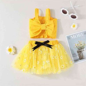 Citgeett Summer Toddler Baby Girls kjol Set ärmlös Vest Daisy Tule kjol Casual Daily Yellow Outfit Clothing J220711